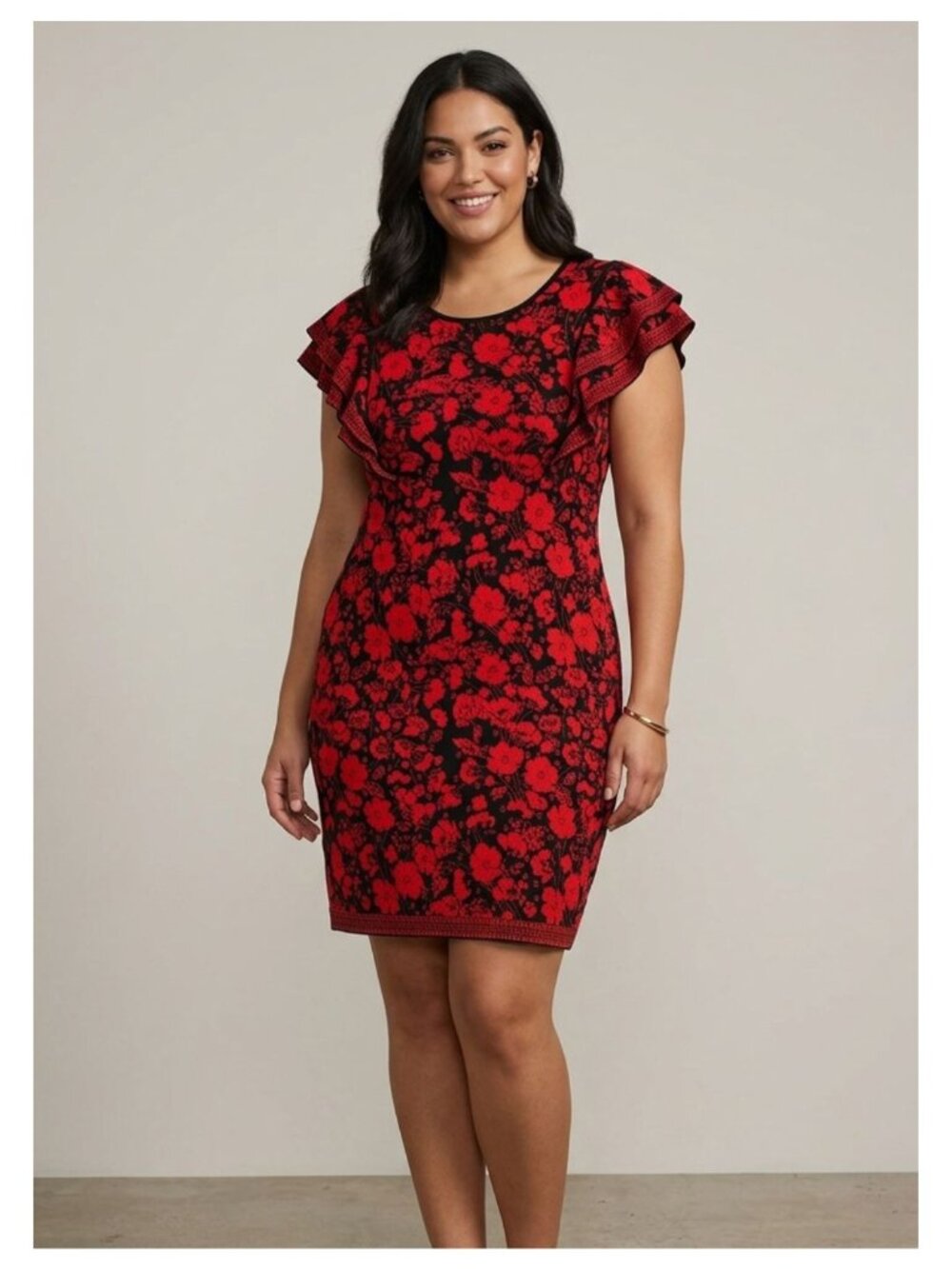 Eva Franco for Anthropologie Ruffled Mini Sweater Dress Red Floral XL NWT